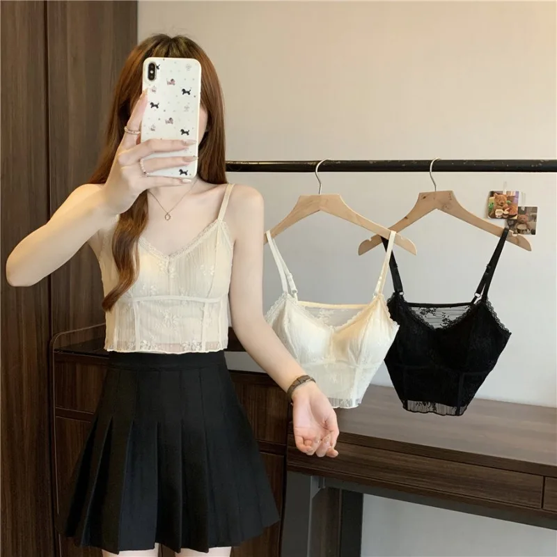 

Lace suspenders with chest pads，beautiful back bras, ntegrated vest for women's summer wear,suit with anti-light tube top inside