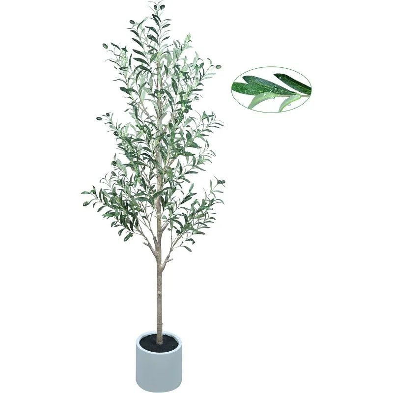 Artificial Olive Tree, Tall Fake Water Droplet Olive Tree for Indoor, Faux Olive Silk Tree, Large Plants