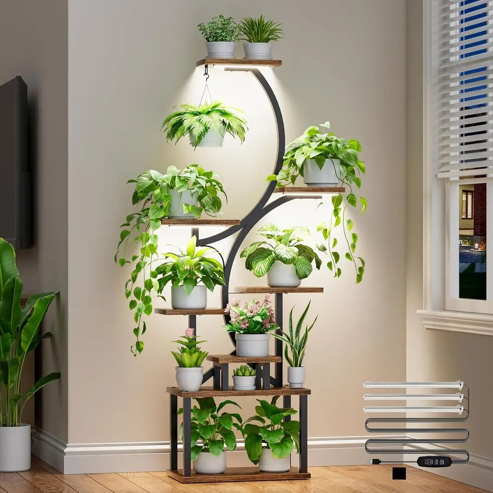 

Plant Stand Indoor with Grow Lights - 62" Tall Plant Shel, Lighted Plant Stands or Indoor Growing, 8 Tiered Large lower Holder,