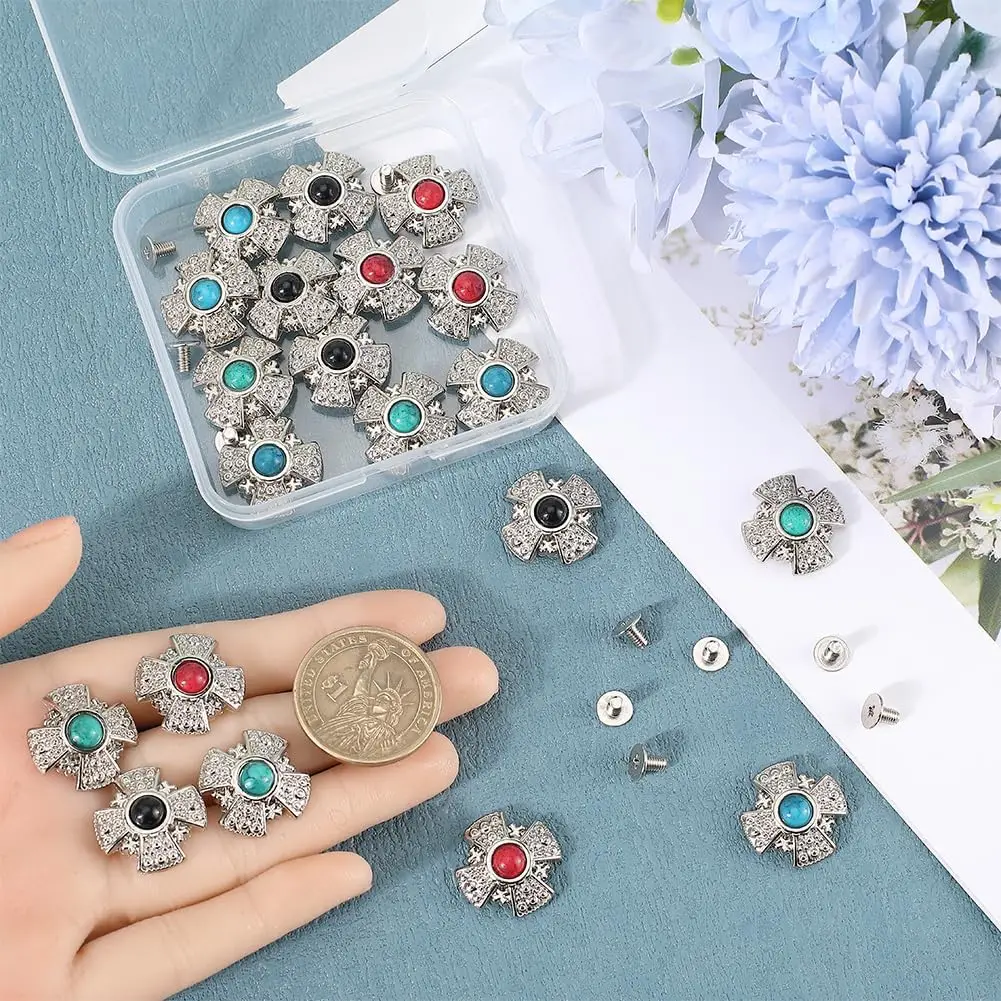 

20pcs Cross Screw Back Buttons 4 Colors Turquoise Leather Decorative Buckles 19mm Conchos Replacement Metal DIY Accessories