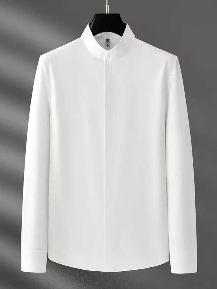 

Casual Ice Silk Shirt Men's Long Sleeve No Ironing Required Spring Summer Fashion Small Stand Collar Breathable Moisture Wicking