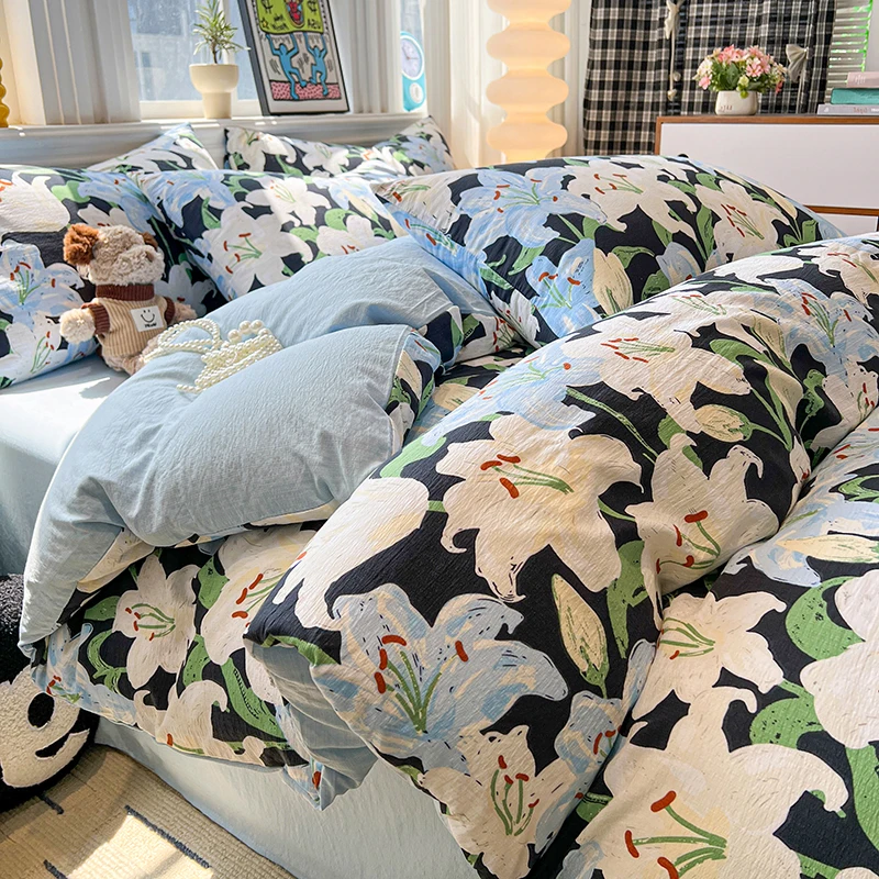 

New 2026 Printed Wrinkled Double-layer Yarn Duvet Cover Spring and Summer Skin Breathable 150x200 180x220 Quilt Cover