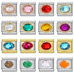 New Trend Fashion Y2k Colorful Oval Shaped Charm Links Fit 9mm Stainless Steel Bracelet Making Hand Chain DIY Jewelry