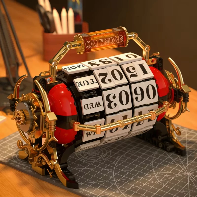 

889pcs Retro calendar Building blocks Technology and machinery series assembly model Portable wine barrel-shaped creative gift