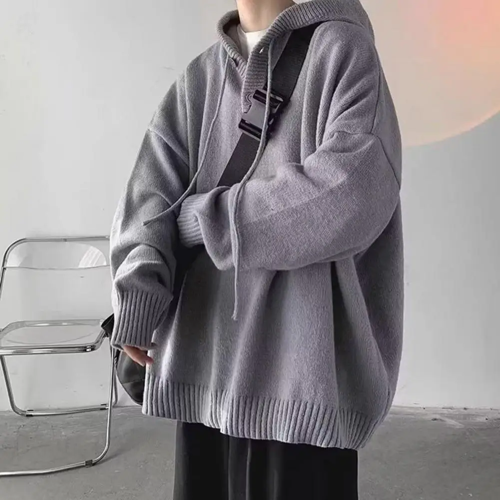 

Men Hooded Sweater Men's Hooded Sweater Soft High Elastic Outerwear for Autumn Winter Loose Fit Pullover with Solid for Men