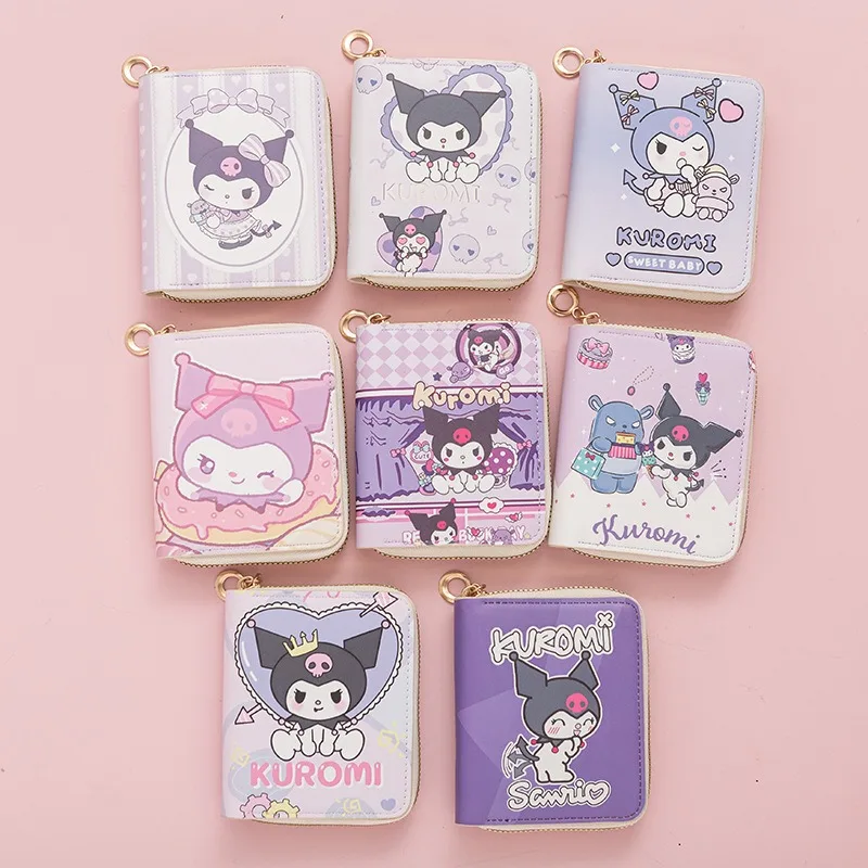 Sanrio Kuromi Coin Purse Cartoon Cartoon Cute Short Zipper Purse Female Student Wallet Card Bag Compact Bank Card Key Chain New