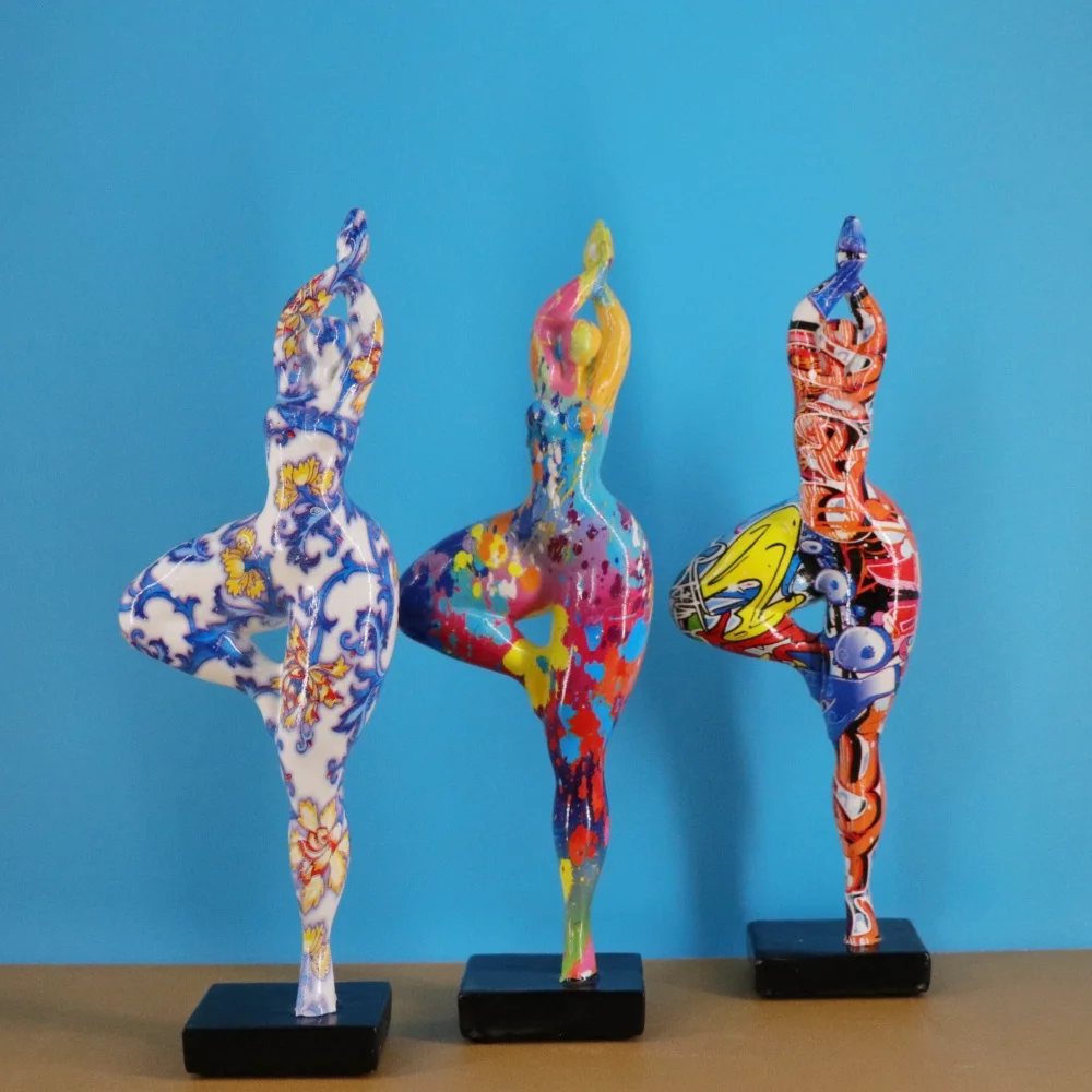 

Граффити Йога Леди Фигурки Красочные Абстрактные Танцы Сексуальная Женщина Скульптура Смола Фигурка Статуя Домашняя Гостиная Настольный Декор