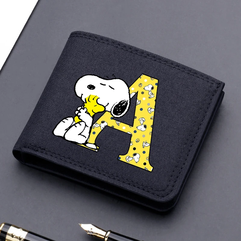 Snoopys Folding Wallets Black Cartoon Dog Print Short Purse Anime Merch Boy Man Canvas Card Holder Coin Case Cute Kid Gifts