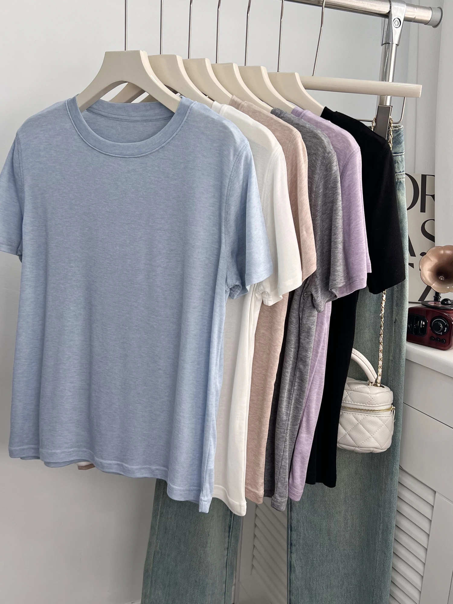 Bardzo Duży 300 G/M² Miękki Lyocell Cienki T-shirt Damski Letni Luźny Kolorowy Dzianinowy Top Bazowy Koreański Styl...