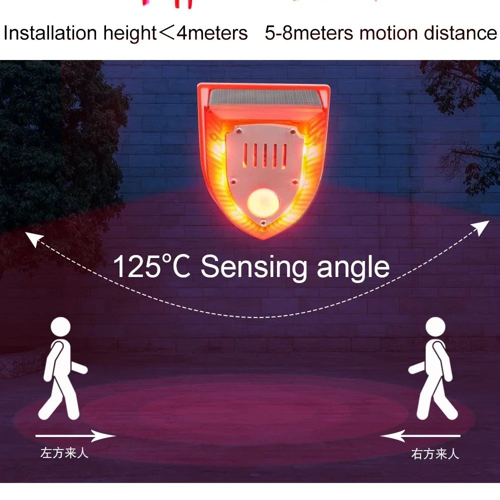 Lumière d'alarme solaire étanche, poignées de mouvement, sirène de sécurité ectorSound, lumière stroboscopique