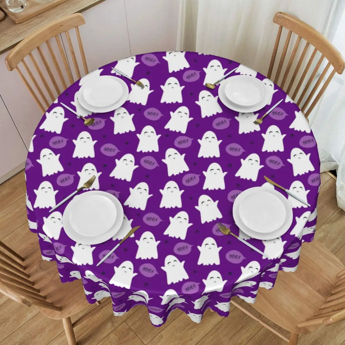 Custom Ghost Cartoon Pattern Halloween Horror Skull Tablecloth 60 inches Kitchen Dinning Table Cloth Spillproof Table Cover