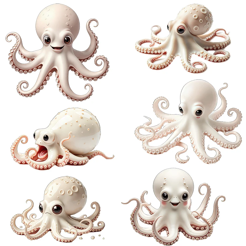 Three Ratels CG268 White Octopus Cartoon Cute Stickers for kid's Bedroom Decoration Luggage decals Car Stickers