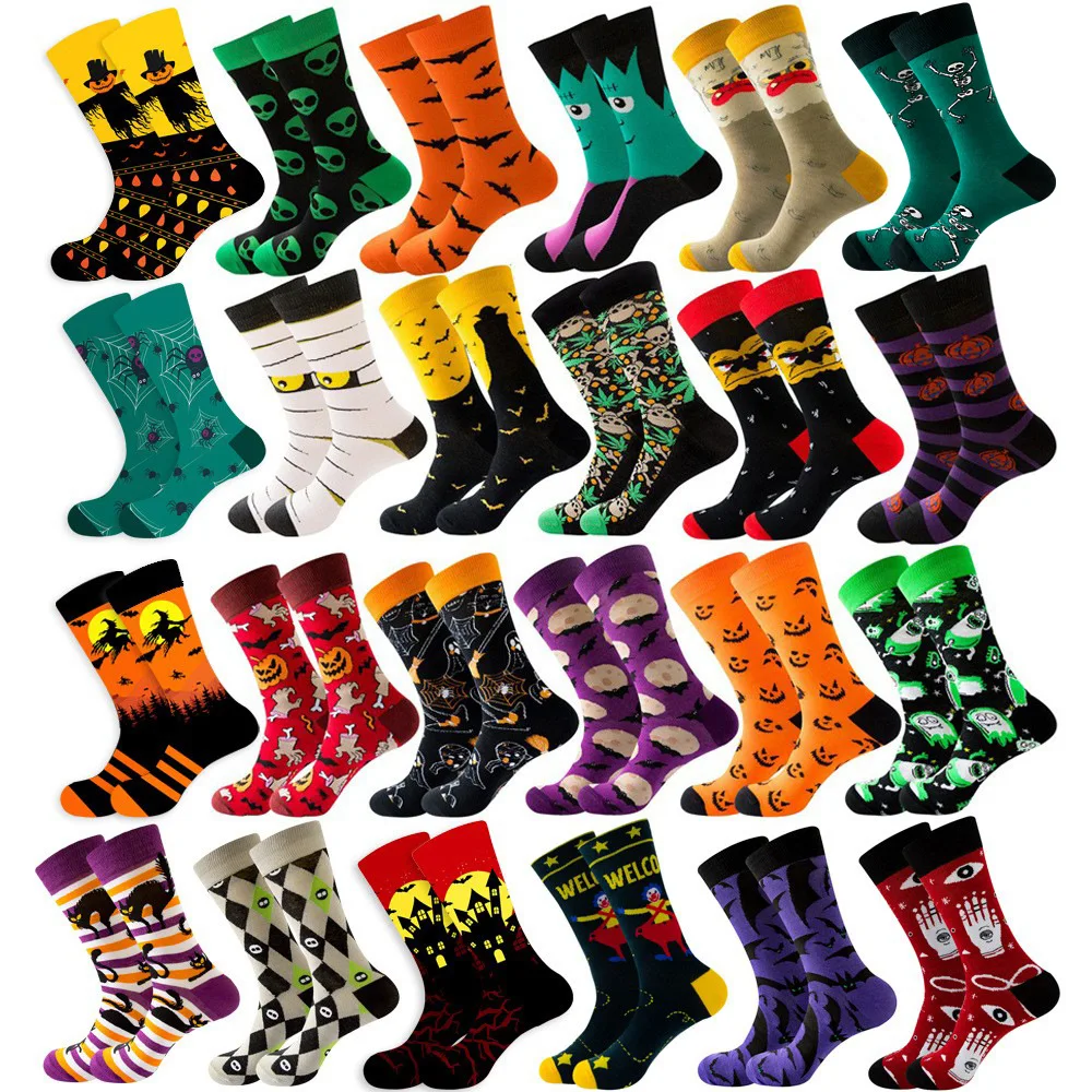 5 Pairs Halloween Socks for Men Women Skeleton Skull Funny Socks Pumpkin  Monster Bat Cotton Socks Autumn Winter EUR38-45