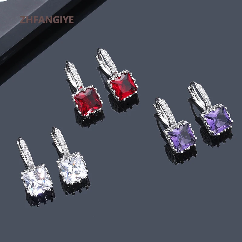 

ZHFANGIYE Korean Style Earrings with Zircon Gemstone 925 Silver Jewelry for Women Wedding Party Promise Gift Ornaments Wholesale