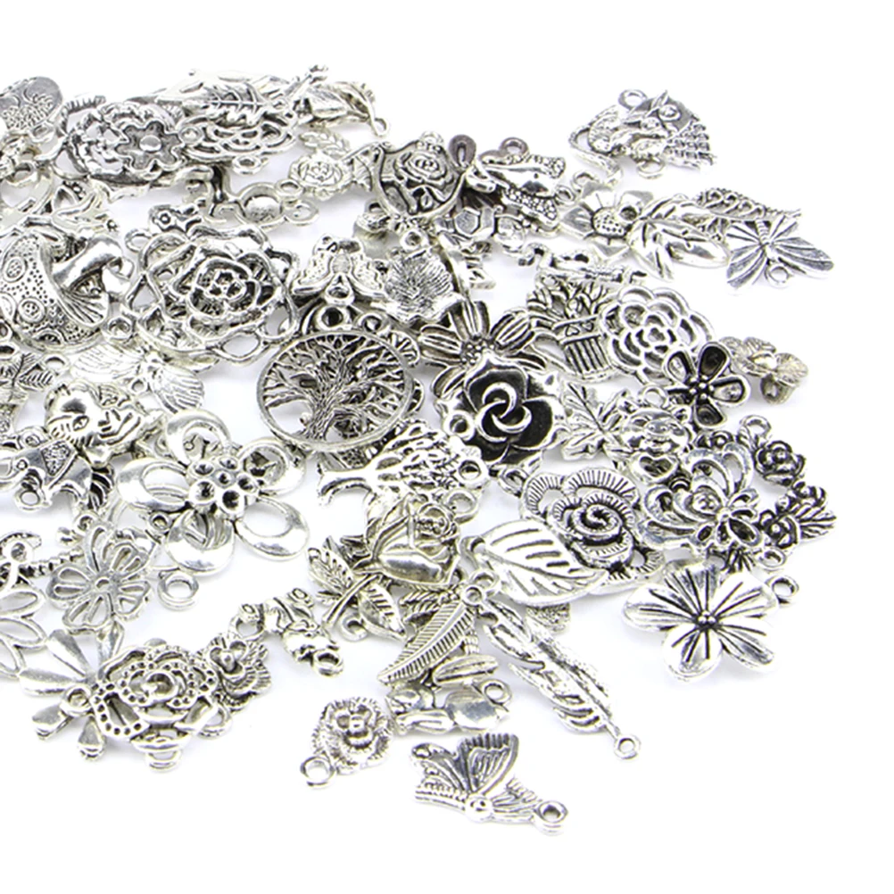 

100pcs Bracelet Accessories Pendant DIY Copper Tibetan Silver Jewelry Keychain Bag Charm Handmade Supplies