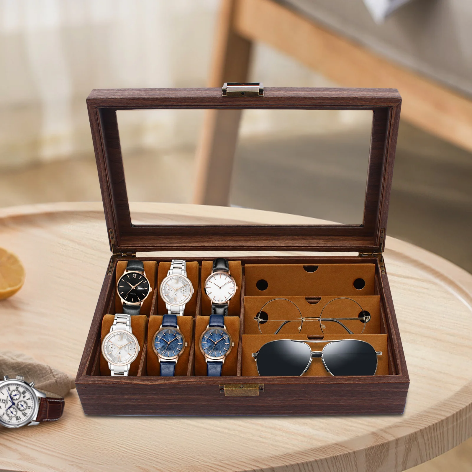 

Watch Box Case, Valentines Day Gift Watch Organizer for Men Women 9 Slots