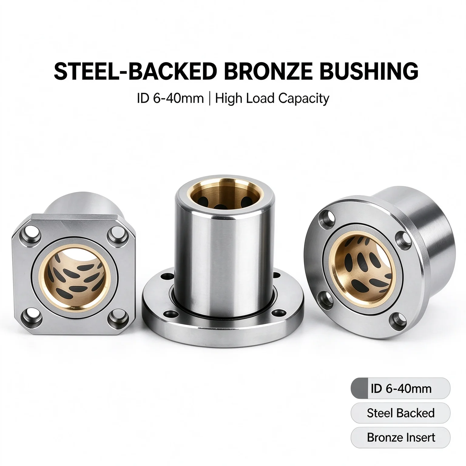 LMF LMK LMH Flange Bushing Steel Outer Copper Inner Graphite Bronze Sleeve Oilless Self-lubricating Linear Guide Bearing ID 6-40