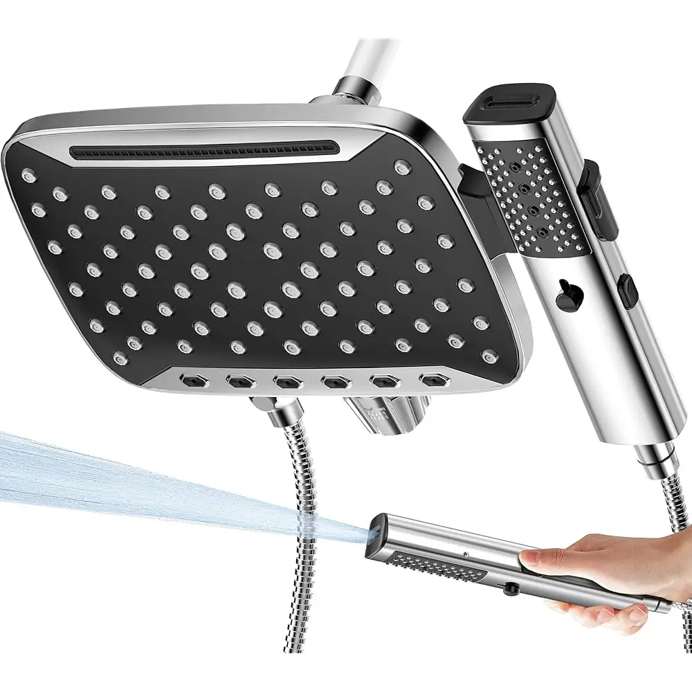 Free Shipping-High Pressure Rain Shower Head with Handheld Spray, 7 Modes Dual Shower Head Combo, 12 Inch Rainfall Showerhead De