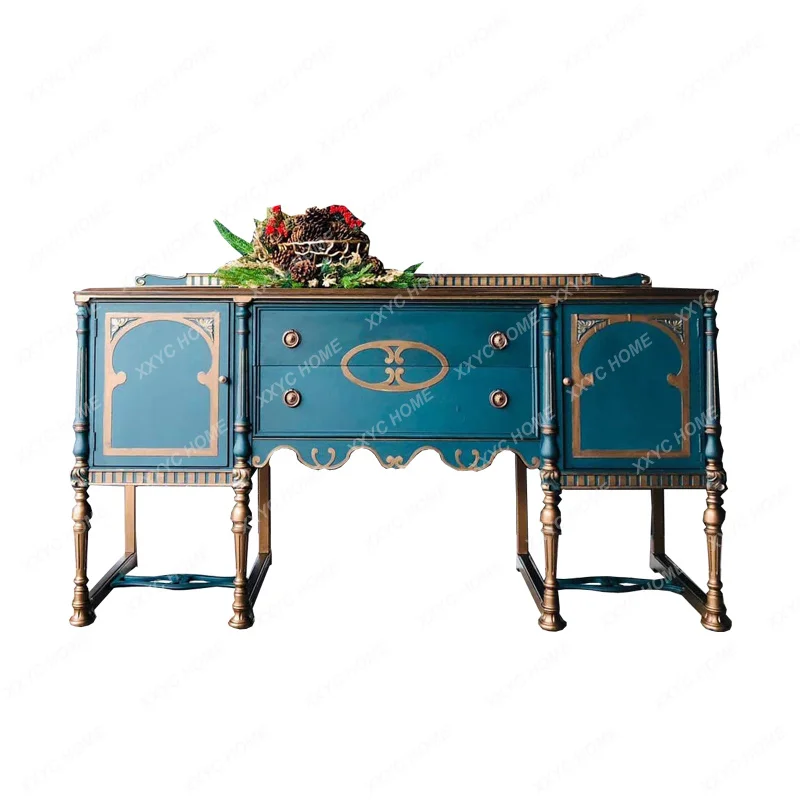 

Hh2cc retro entrance cabinet light luxury carved partition locker