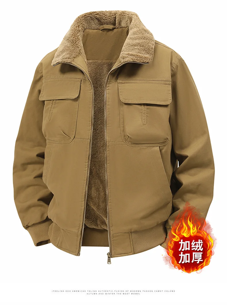 Men's Winter Jackets Plush Men's Cargo Jacket Fleece Parkas Lamb Fur Lining Men's Cold Jacket Thickening Motorcycle Jacket 3356