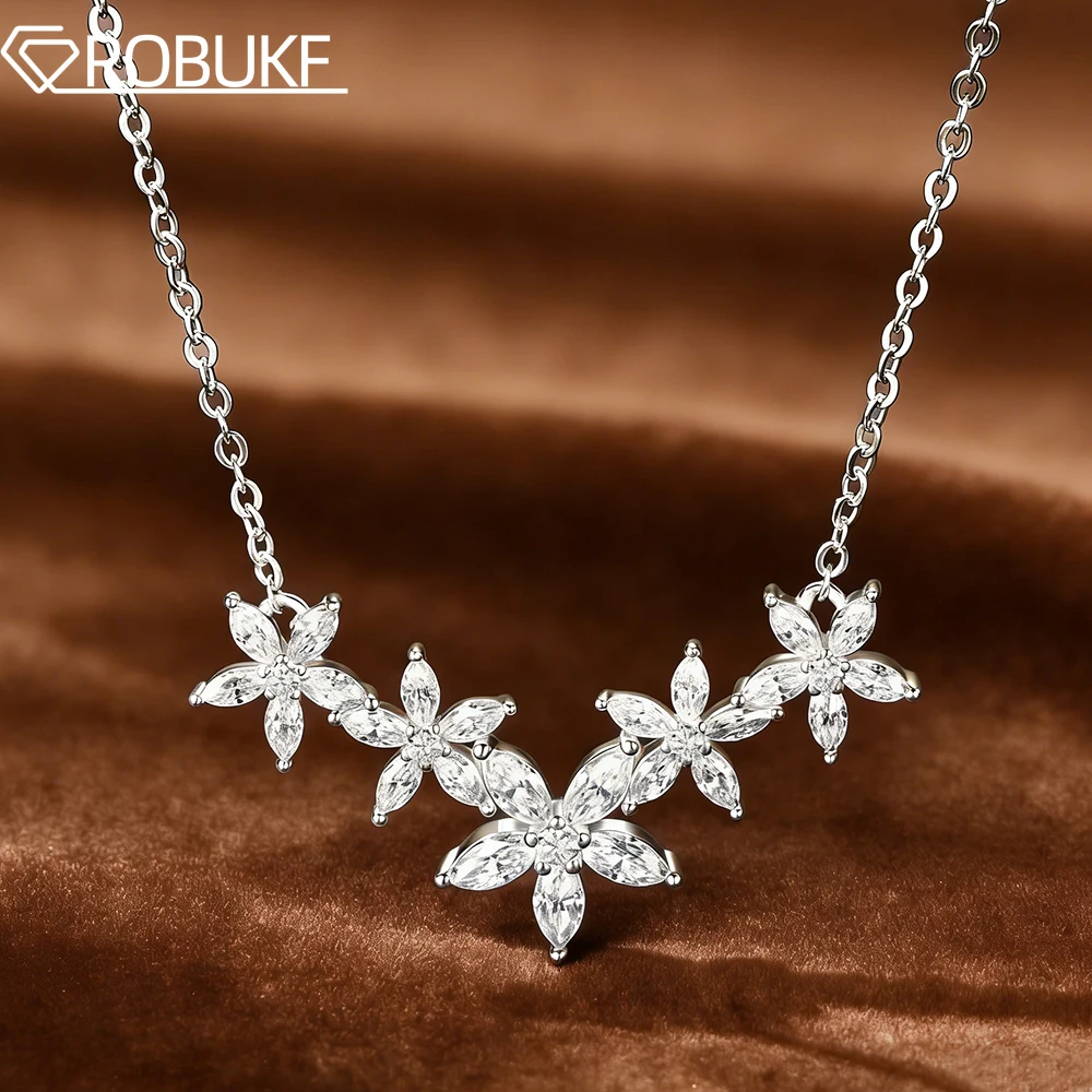 

Подвеска с пятью цветами, ожерелье из муассанита огранки маркизы для женщин, сертификация GRA, цепочка из стерлингового серебра 925 пробы, изящное ожерелье, ювелирные изделия