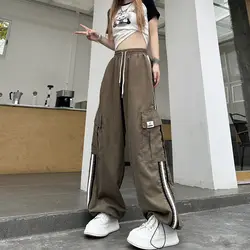 American Retro Work Pants Women's Korean Version Loose Casual Small Vertical Floor Length Wide Leg Pants
