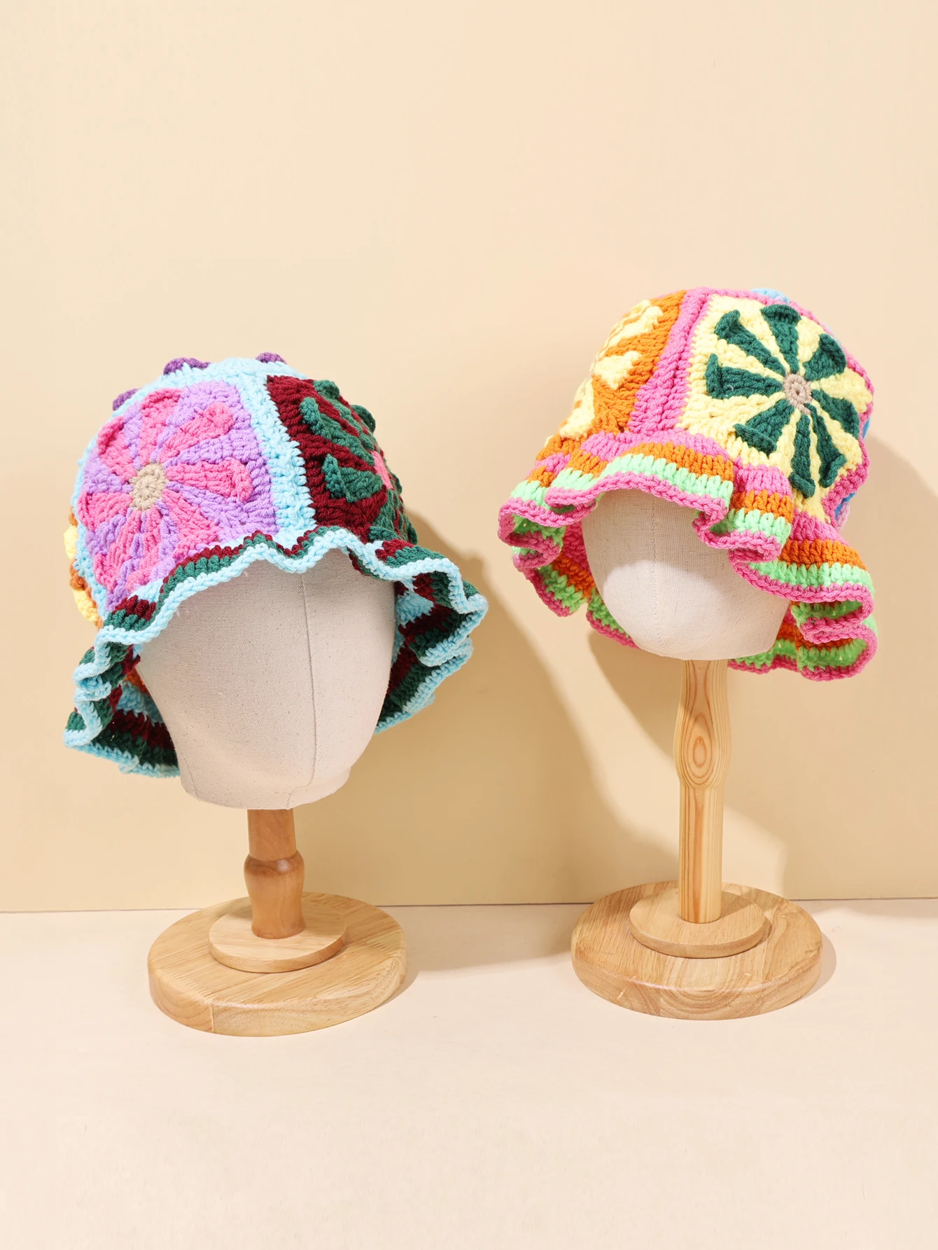 قطعة واحدة "قبعة من الخيزران المنسوجة يدويًا على شكل زهرة متعددة الألوان عتيقة، بوهيمية عتيقة، مناسبة جدًا للتصفيف اليومي، #2