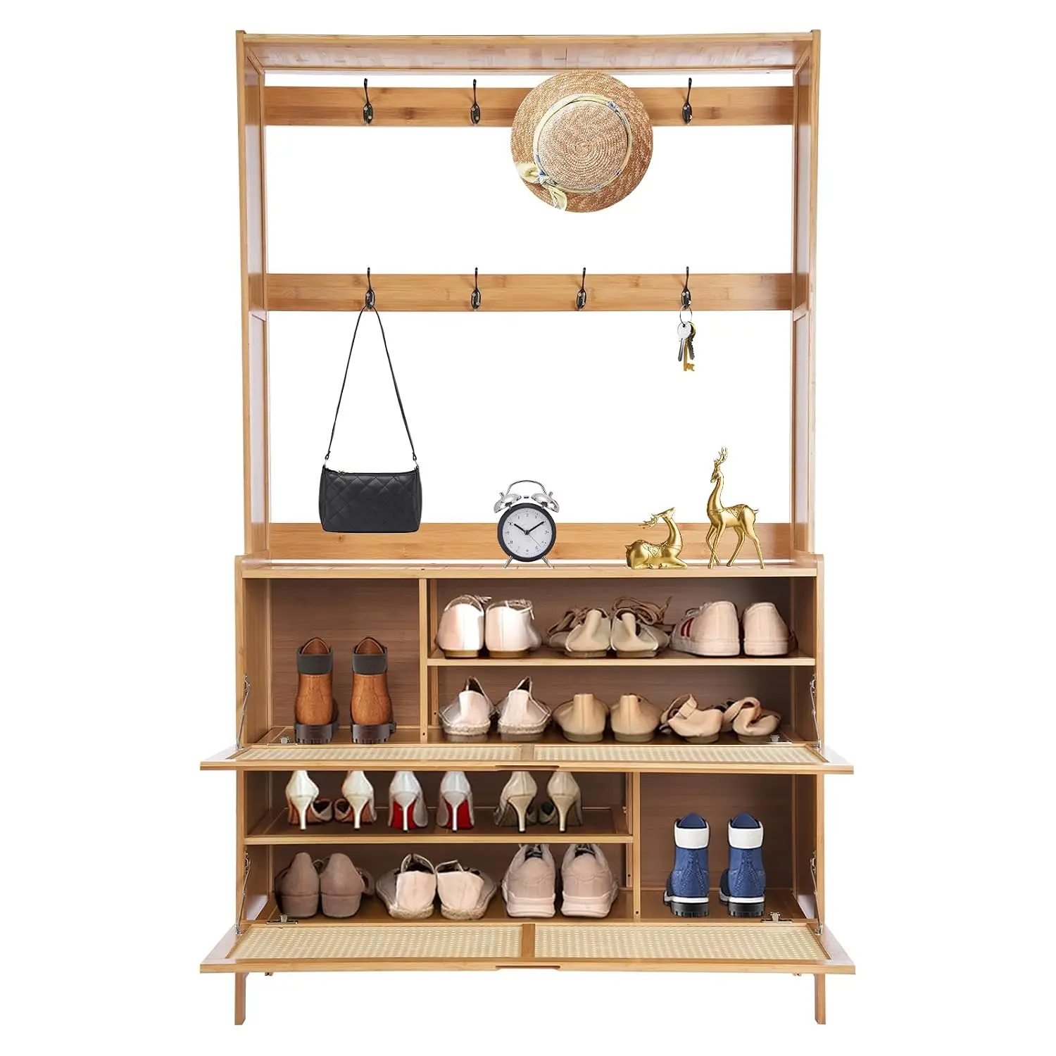 Bamboo Shoe Storage Rack Cabinet Organizer, Stackable & Space-Saving for Entryway Closet Hallway, Customized