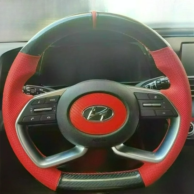 Hand-stitched renovation wear-resistant Non-slip yellow dark gray leather steering wheel cover For Hyundai Elantra 2021-2023