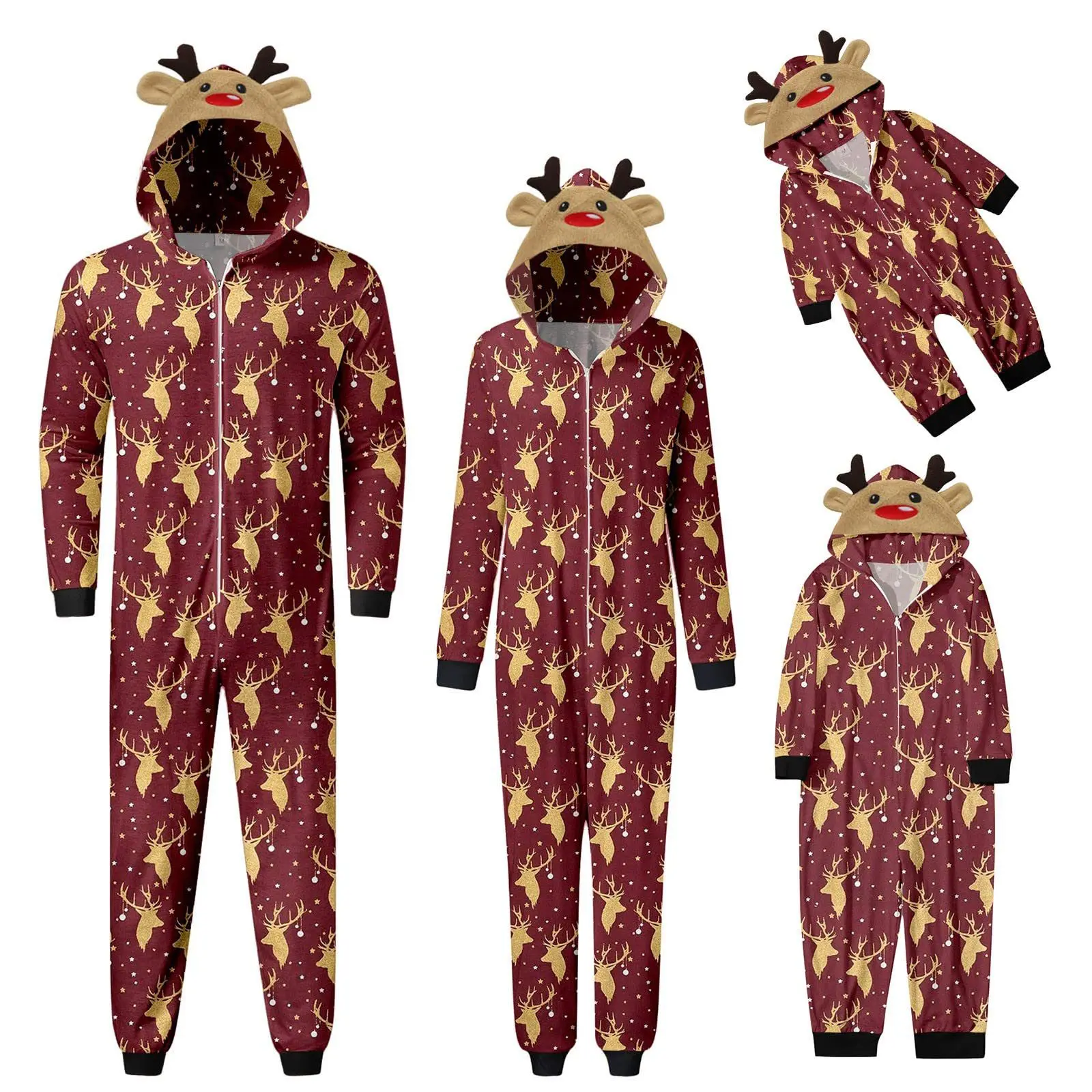 Family Matching Pajamas Christmas Elk Ear Jumpsuit Holiday Sleepwear Mother Fahter Kids Matching Outfits