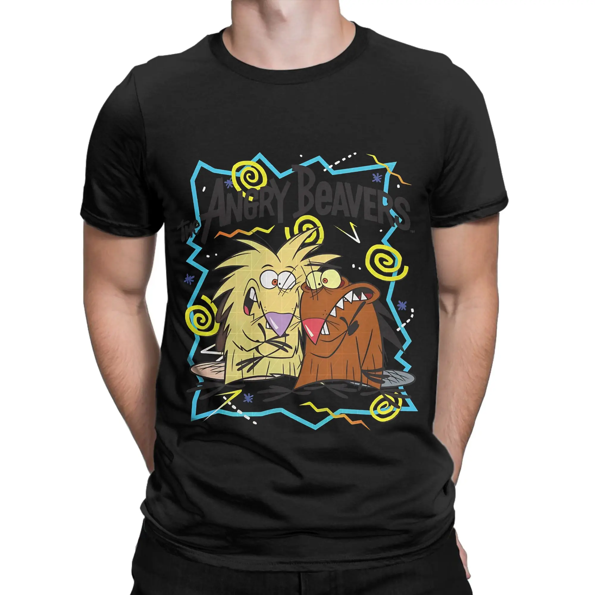 Angry Beavers Characters 90s Graphics Funny 100% Cotton T-Shirt The Angry Beavers Tops Tees For Men