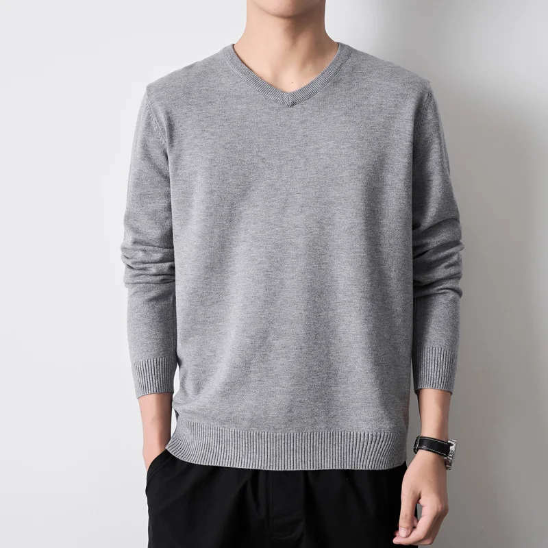 قطعة واحدة دروبشيبينغ الربيع والخريف جديد بلون سترة الرجال بسيطة طويلة الأكمام قاعدة قميص الشباب محبوك Sweate