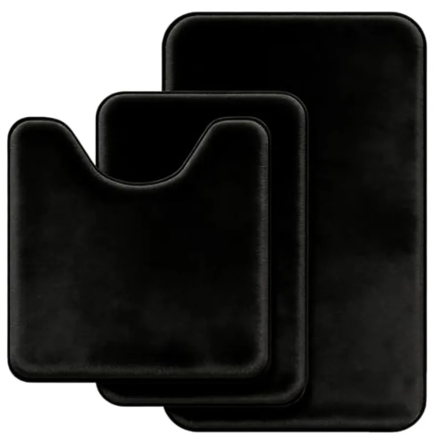 

Black Bathroom Rug Set Memory Foam Bath Mats 3 Piece with Toilet Mats Soft and Supportive Shock Absorbing Water Absorbent Non-S
