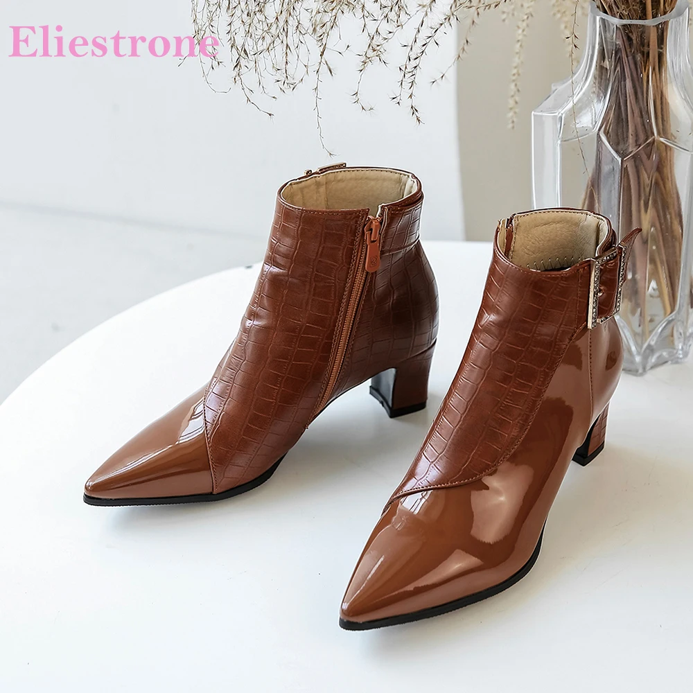 

New Winter Fashion Black Brown Women Ankle Boots High Square Heels Lady Formal Shoes Plus Big Small Size 11 30 42 46 48