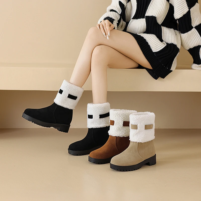 2024 new autumn winter women ankle boots plus size 22-26.5cm Microfibe round toe Lamb wool warm short boots women shoes