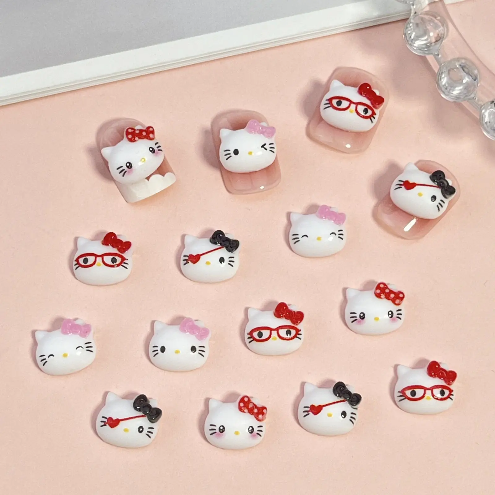 

Hello Kitty Nail Art Decoration Cute Cartoon Anime Diy KT Cat Head Accessories Nails Supplies Fashion Jewelry for Kids Gifts