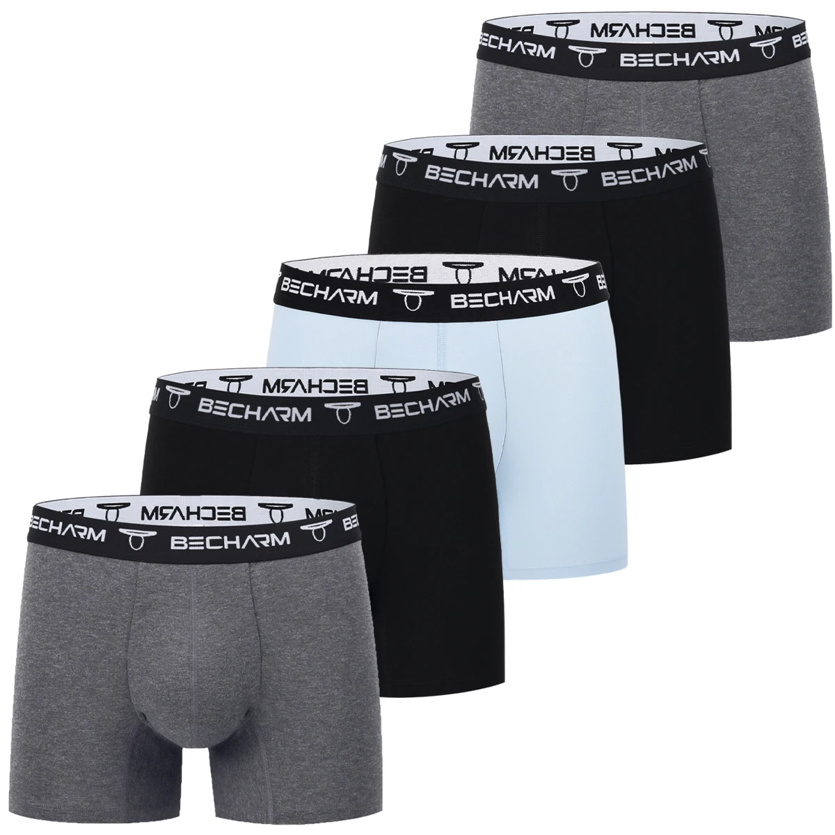 

Active Fit Men's Mid-Length Trunks Moisture Wicking Cotton Spandex Black Waistband Boxer Briefs