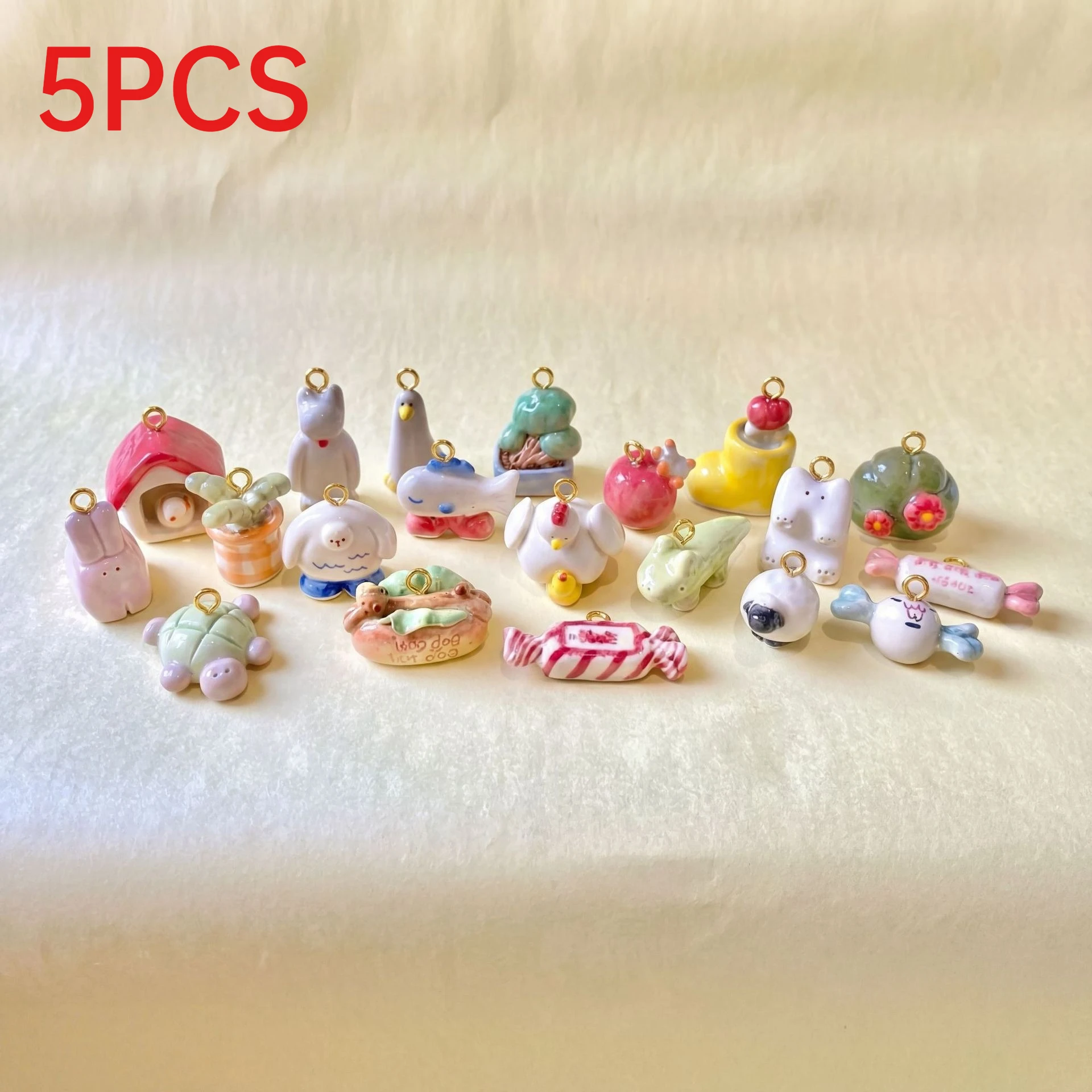 

5Pcs Cute Dopamine Style Stainless Steel Charms Bunny House Succulent Pendants DIY Handmade Jewelry Supplies