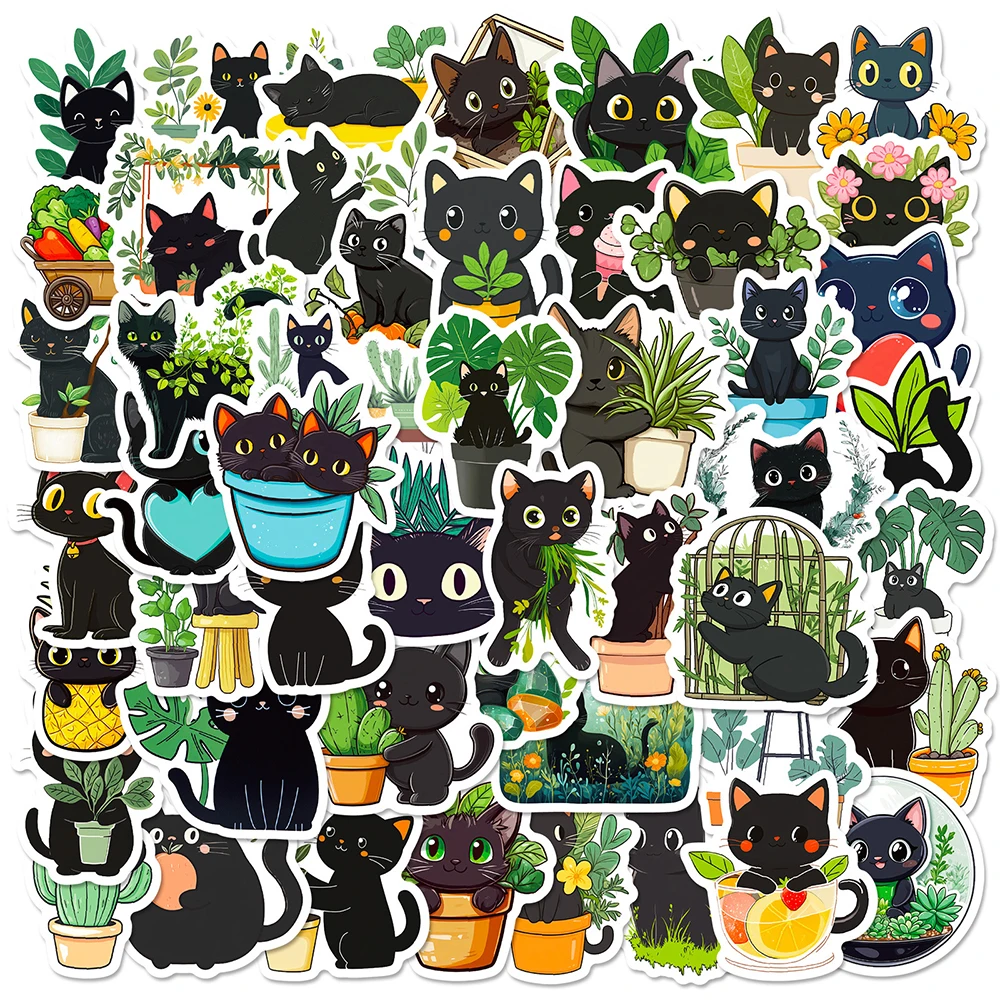 

10/30/50pcs Cute Cartoon Plant Black Cat Stickers Graffiti Decals DIY Laptop Notebook Suitcase Funny Decoration Sticker Toy Gift