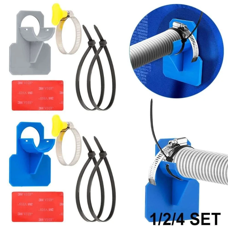 Juego de 1/2/4 soportes para tuberías de piscina, abrazadera de manguera de montaje y cinta adhesiva para accesorios de piscina Intex y Bestway