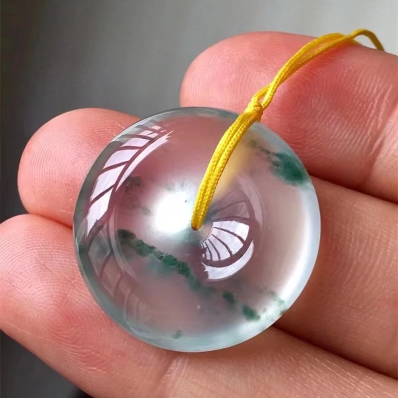 Old Pit Ice Jade Floating Flower Pendant Necklace for Men and Women Jadeite Processed Peace Buckle Yang Gre