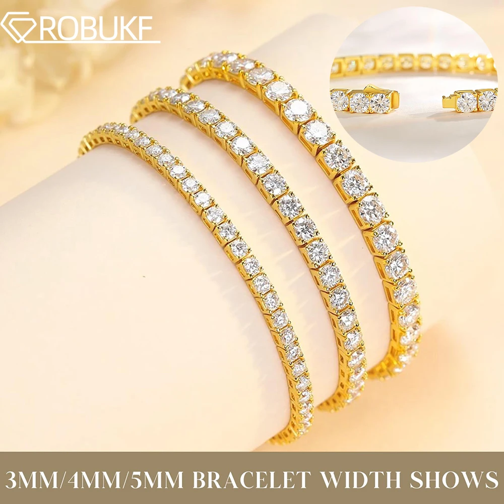 

18K Gold Plated Moissanite Tennis Bracelets For Women Men 3/4/5mm Lab Diamond S925 Sterling Silver Bracelet with GRA Certificate