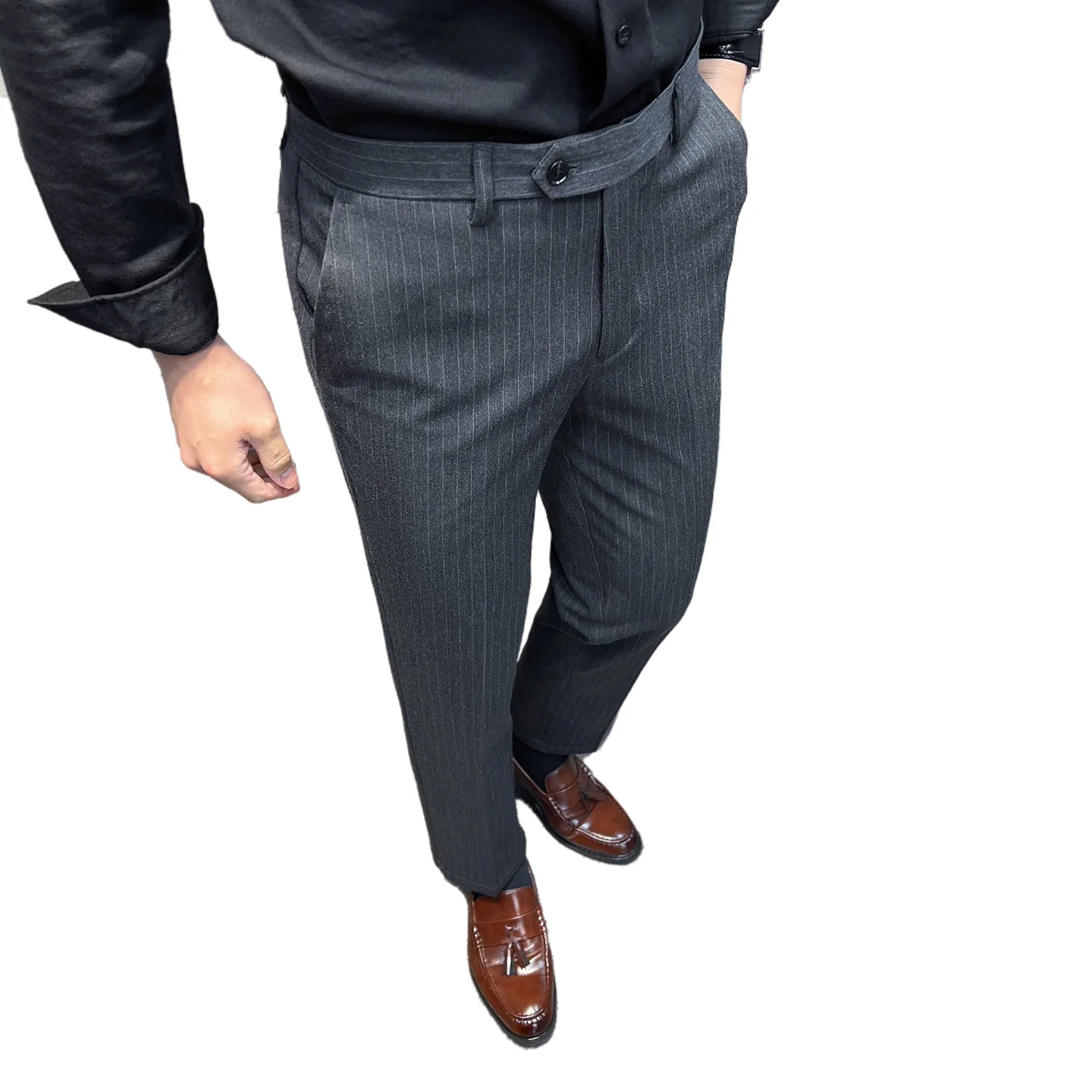 Men's Premium Slim Fit Trousers New Spring Autumn Fashion Trendy Business Casual Striped Formal Pants Commuter Office Work Wear