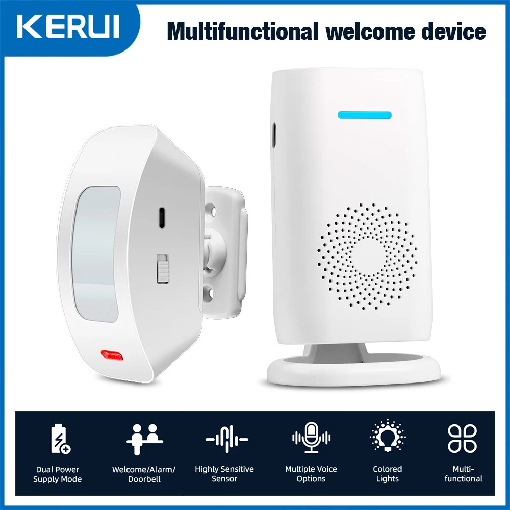 

KERUI Wireless 433mhz Welcome Chime Bell PIR Motion Sensor / Alarm / Doorbell Chime for Home Store Shop Office Smart Home