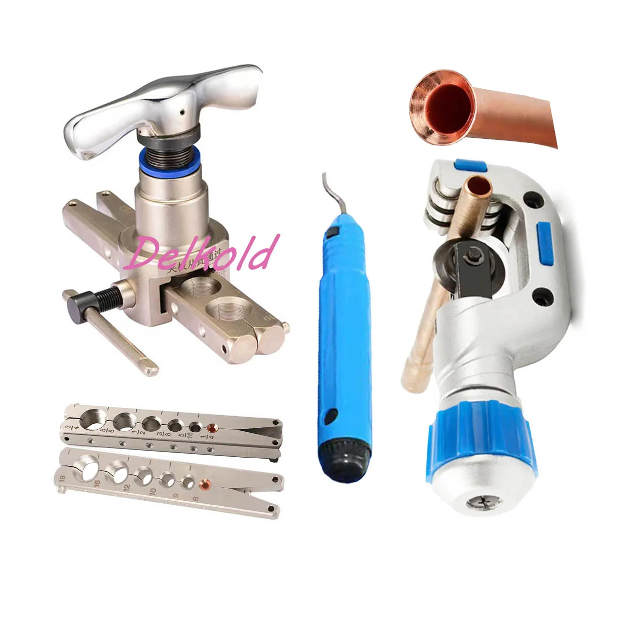 Flaring Tool Kit 6-19mm and 1/4”-3/4” 45° Eccentric Cone Type Sets for Flaring Copper Pipe , Aluminum Pipe, HAVC Pipe