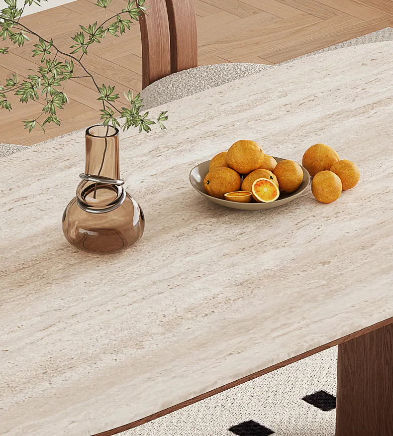 French retro rock slab solid wood dining table and chair combination simple household rectangular dining table designer small ap