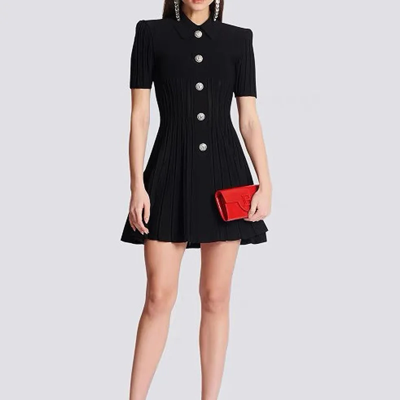 New Solid Women Knitted Cotton Dress Fashion Short Sleeve A-Line Dresses 10274