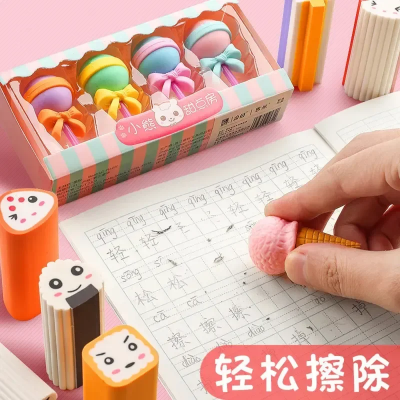 4Pcs/set Ice Cream Funny Erasers Doughnut Cute School Rubbers Kawaii School Supply Korean Stationery Cute Desk Accessories