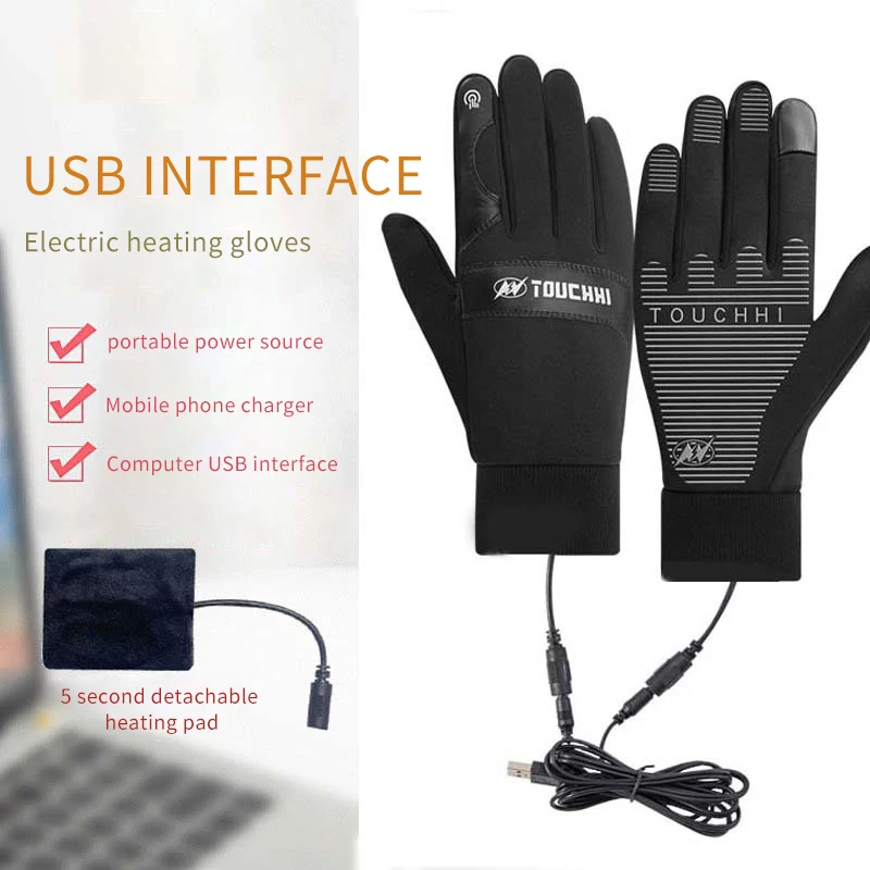 2025 USB-Heizhandschuhe für Herren und Damen, Touchscreen, Samt, Outdoor, Radfahren, Skifahren, Wandern, wärmende Handschuhe, abnehmbar, ohne Powerbank