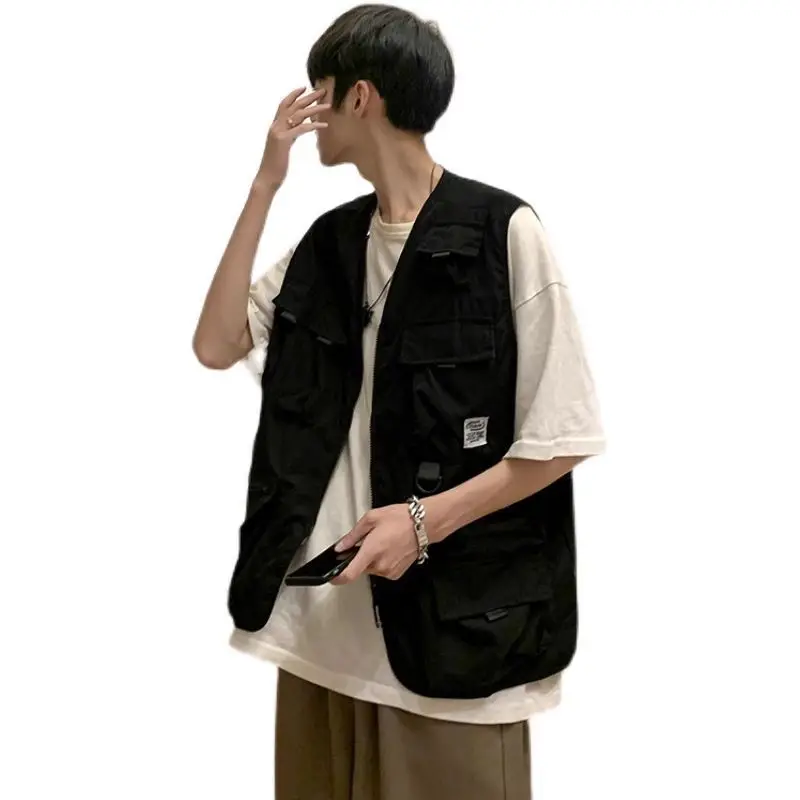 

Tactical Utility Vest for Men Loose Sleeveless Jacket with Multiple Pockets Japanese Hong Kong Style Summer INS Brand Jacket